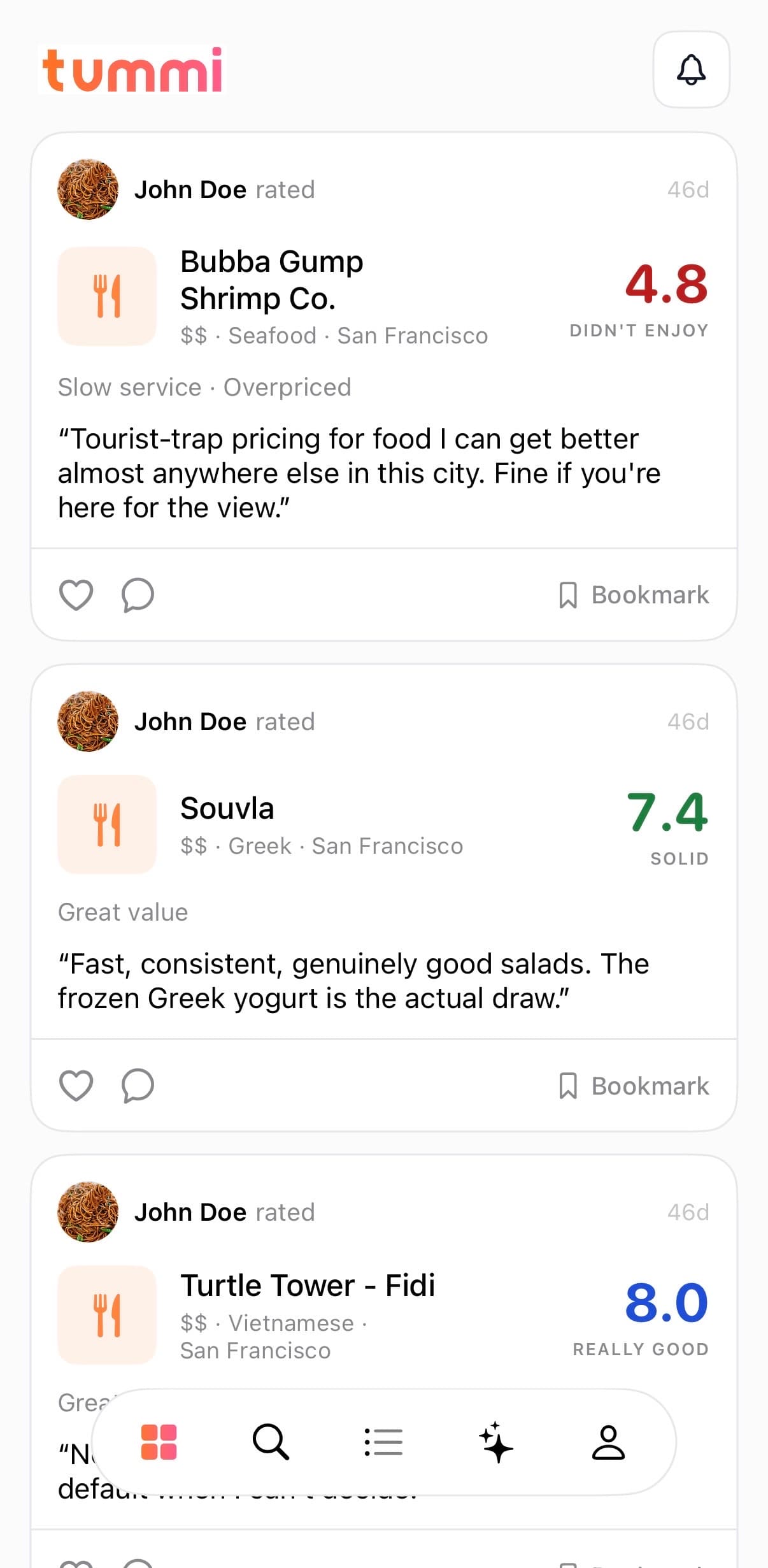 tummi Feed screen
